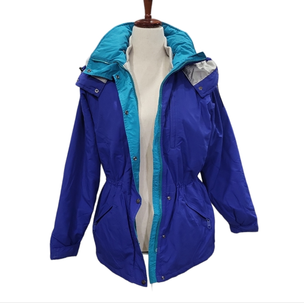 Vintage 80s L.L.Bean Purple Blue Winter Ski Puffer Jacket w/ Removable Hood M - Picture 5 of 12